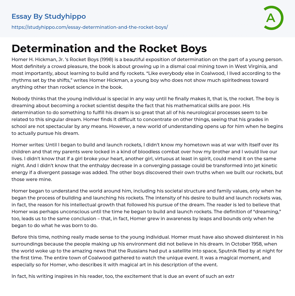Determination and the Rocket Boys Essay Example