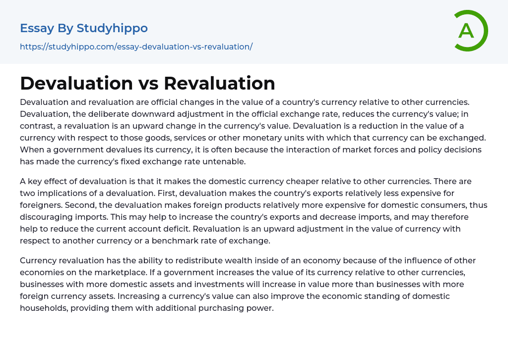 Devaluation vs Revaluation Essay Example