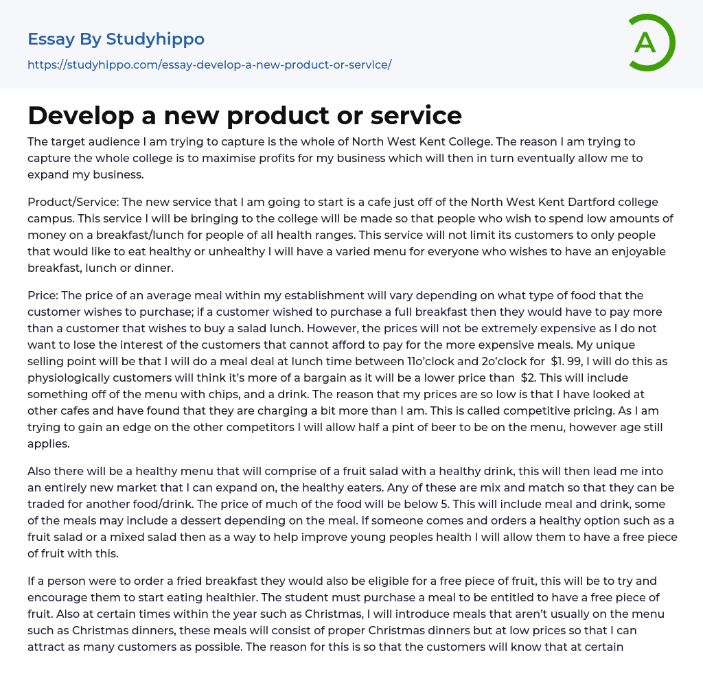 Develop a new product or service Essay Example