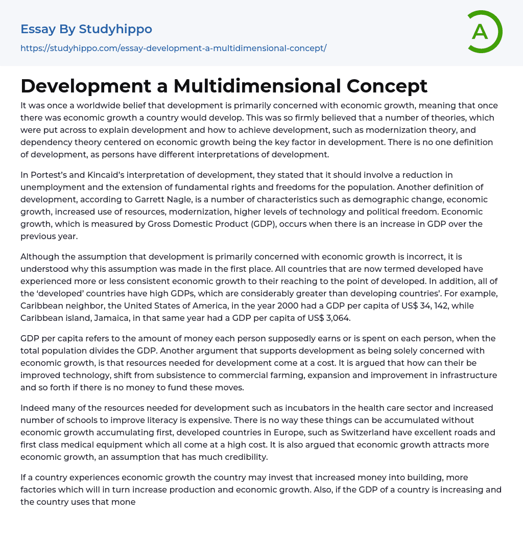 Development a Multidimensional Concept Essay Example