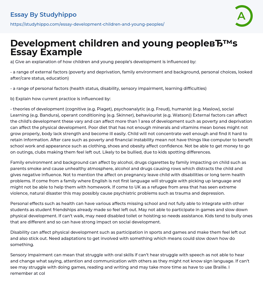 Development children and young people’s Essay Example