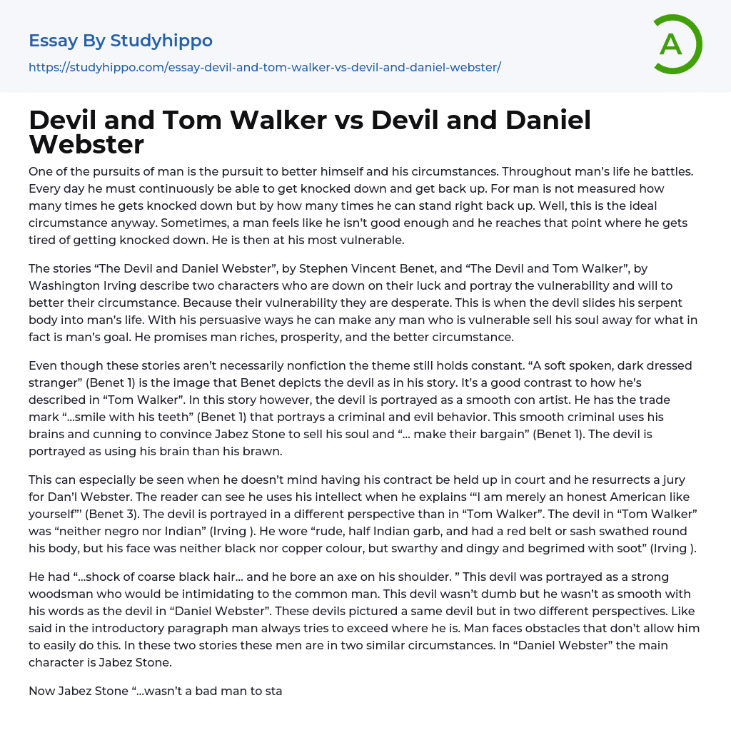 Devil and Tom Walker vs Devil and Daniel Webster Essay Example