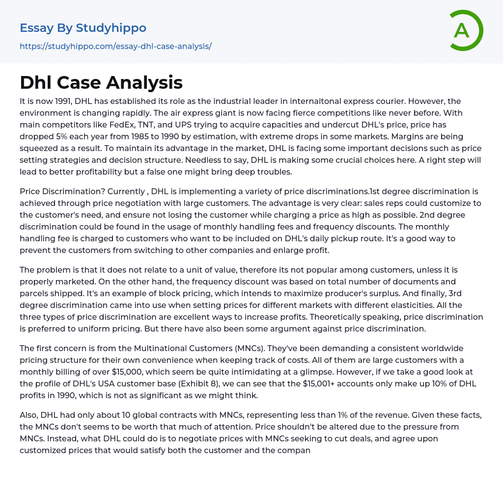 Dhl Case Analysis Essay Example