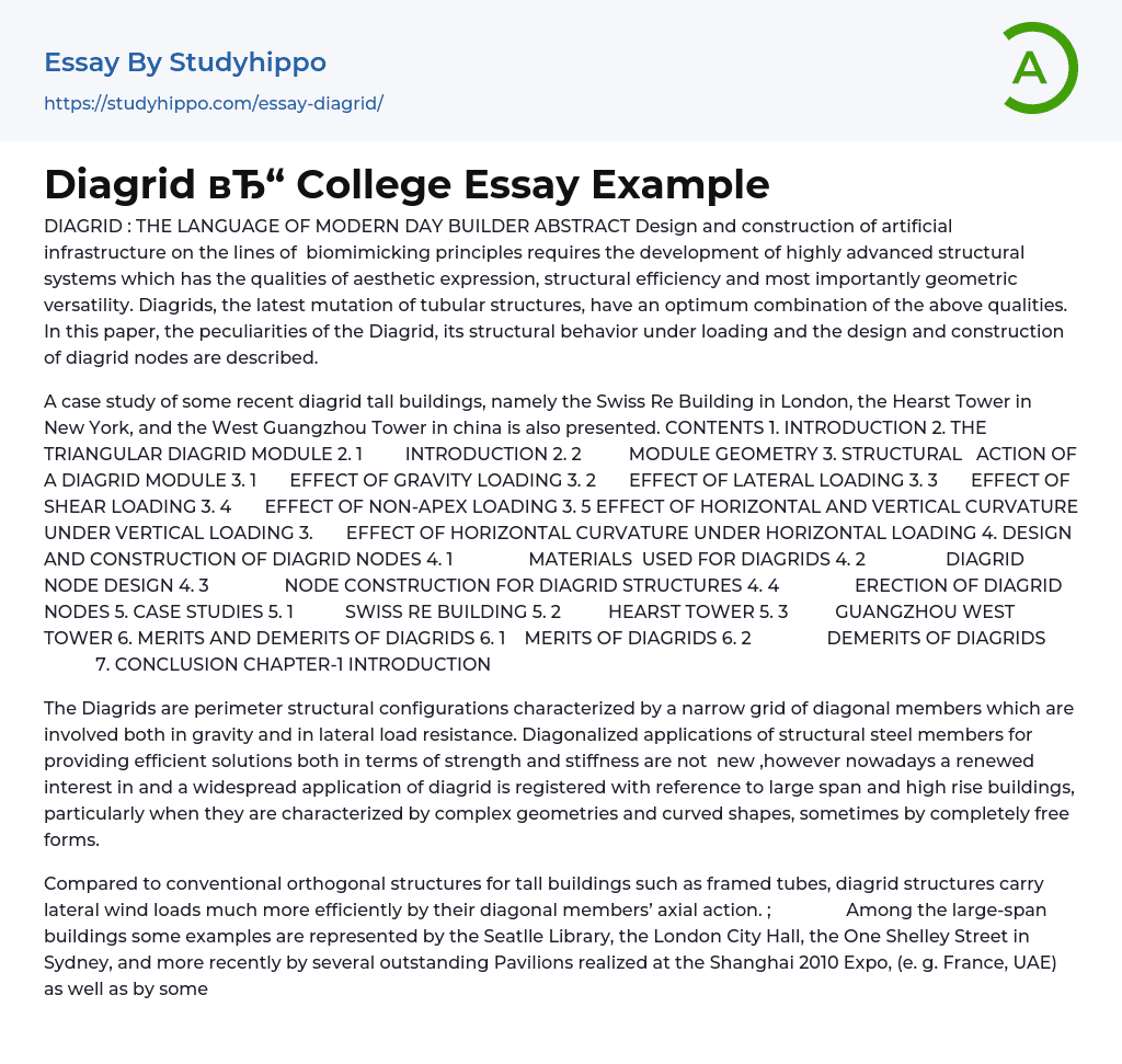 Diagrid: The Language of Modern Day Builder Essay Example
