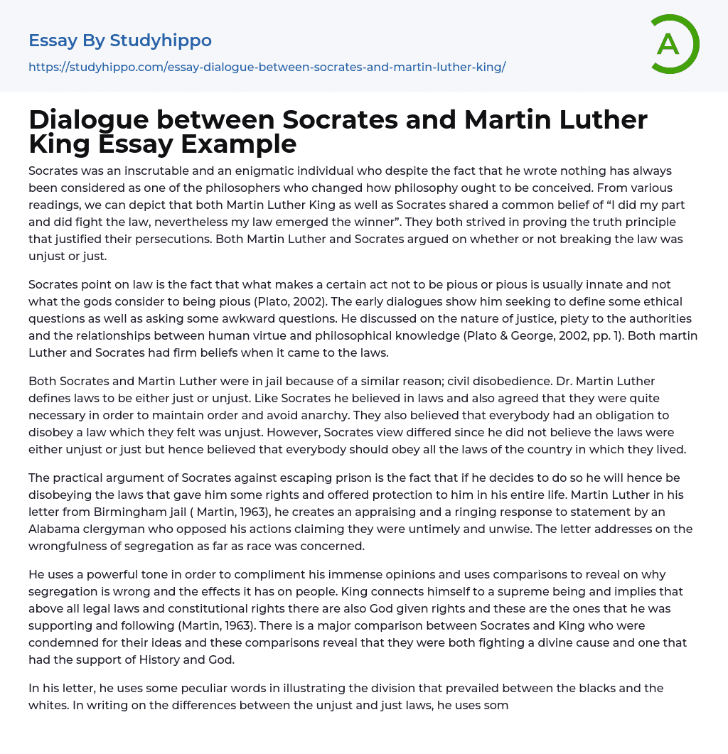 Dialogue between Socrates and Martin Luther King Essay Example