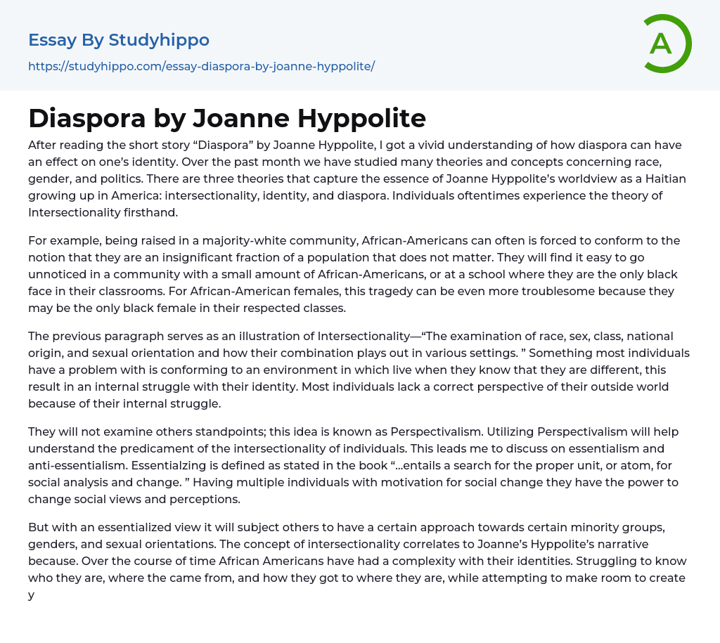 Diaspora by Joanne Hyppolite Essay Example