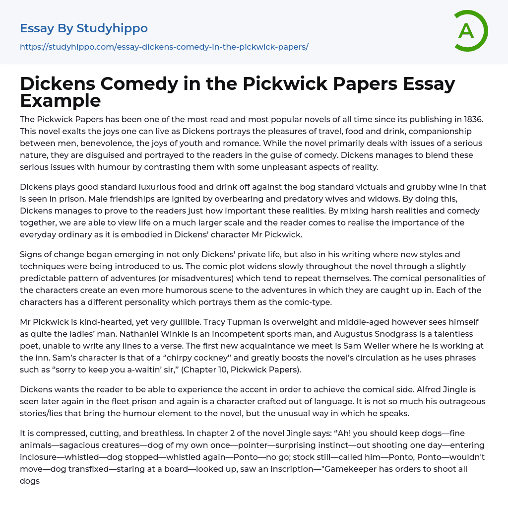 Dickens Comedy in the Pickwick Papers Essay Example