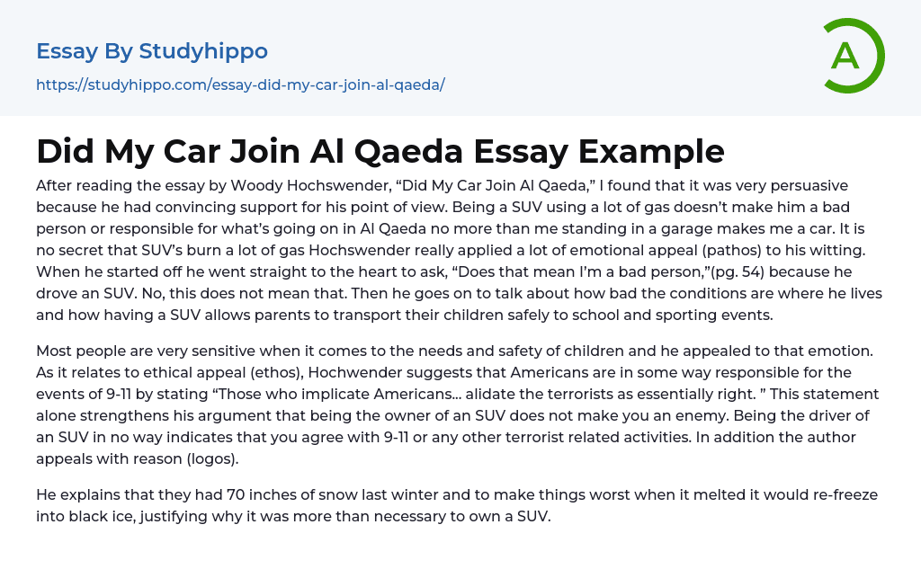 Did My Car Join Al Qaeda Essay Example