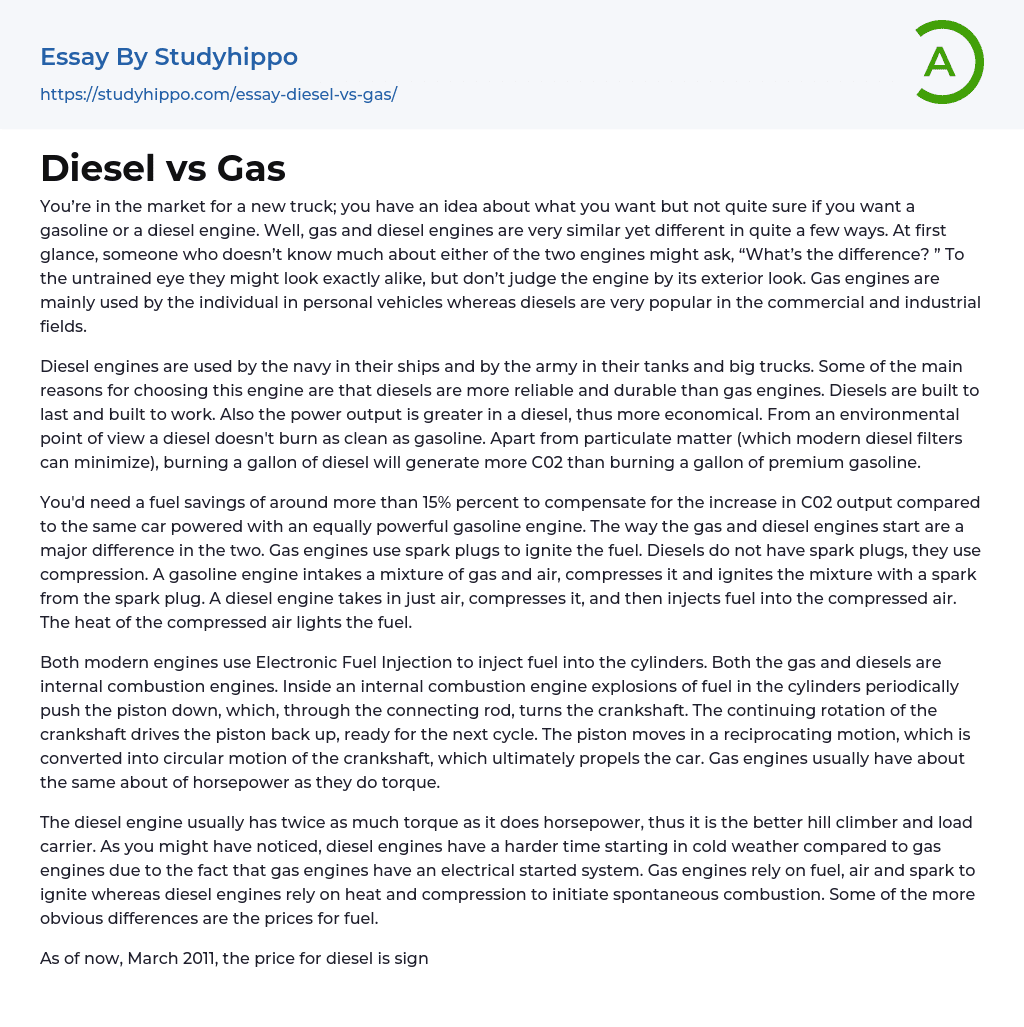 Diesel vs Gas Essay Example