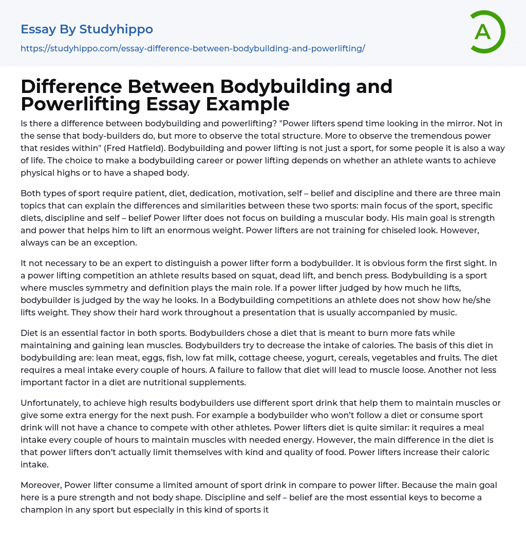 Difference Between Bodybuilding and Powerlifting Essay Example