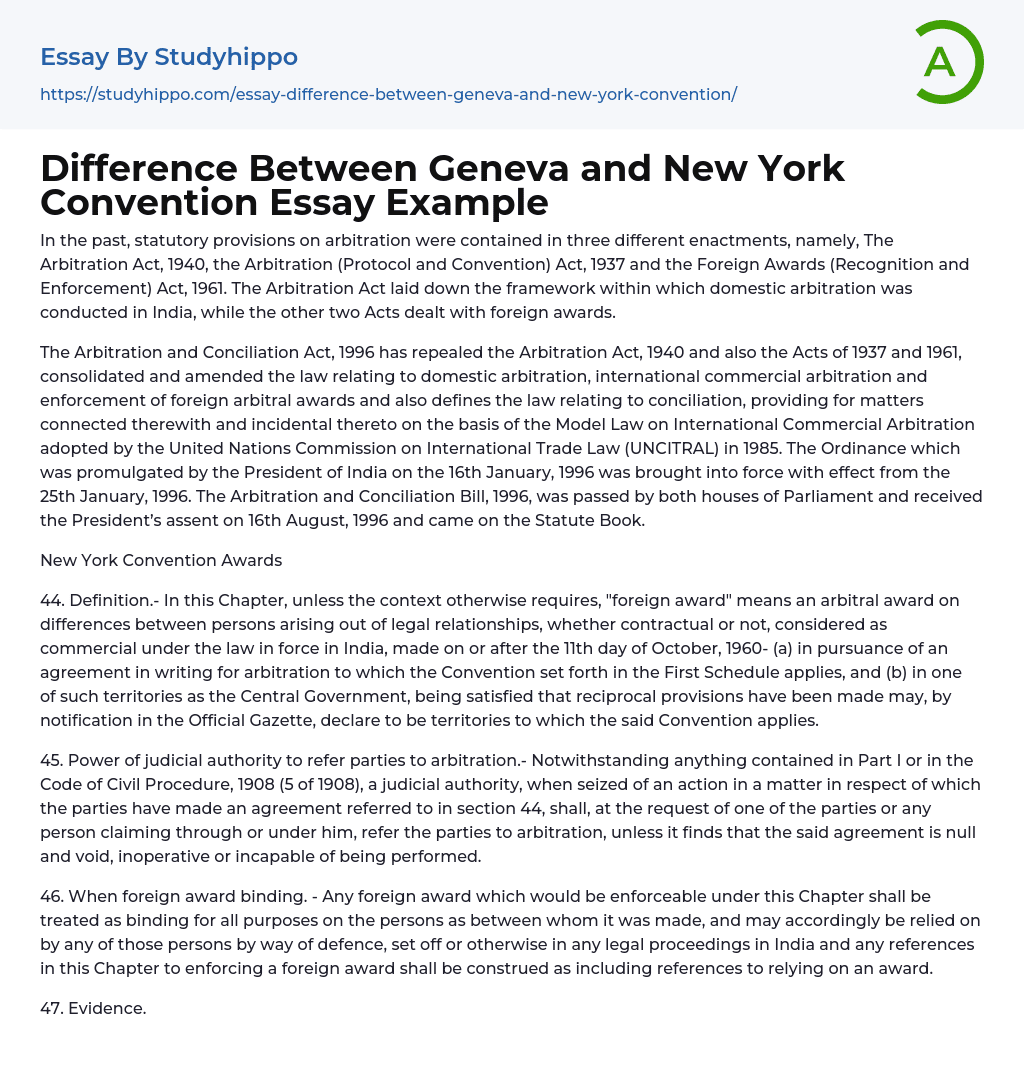 Difference Between Geneva and New York Convention Essay Example