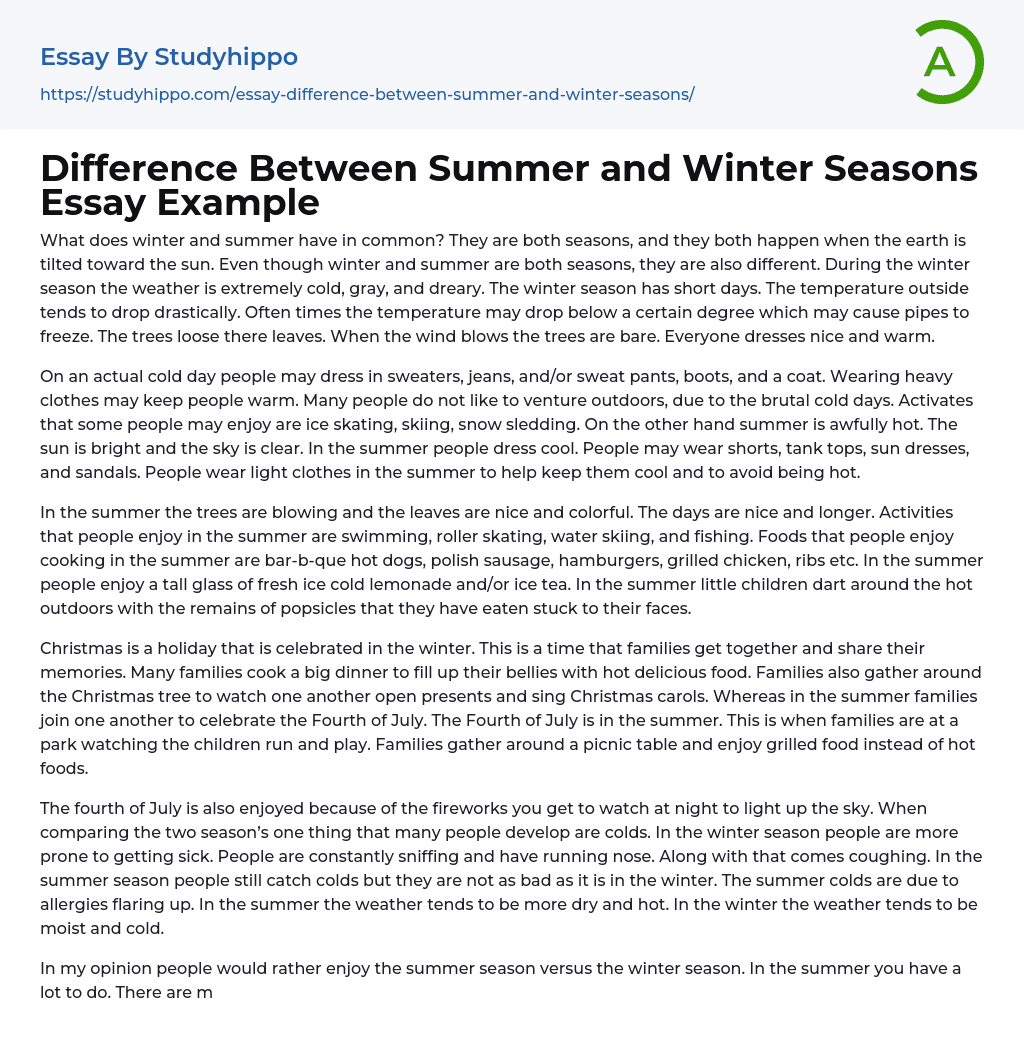 Difference Between Summer and Winter Seasons Essay Example