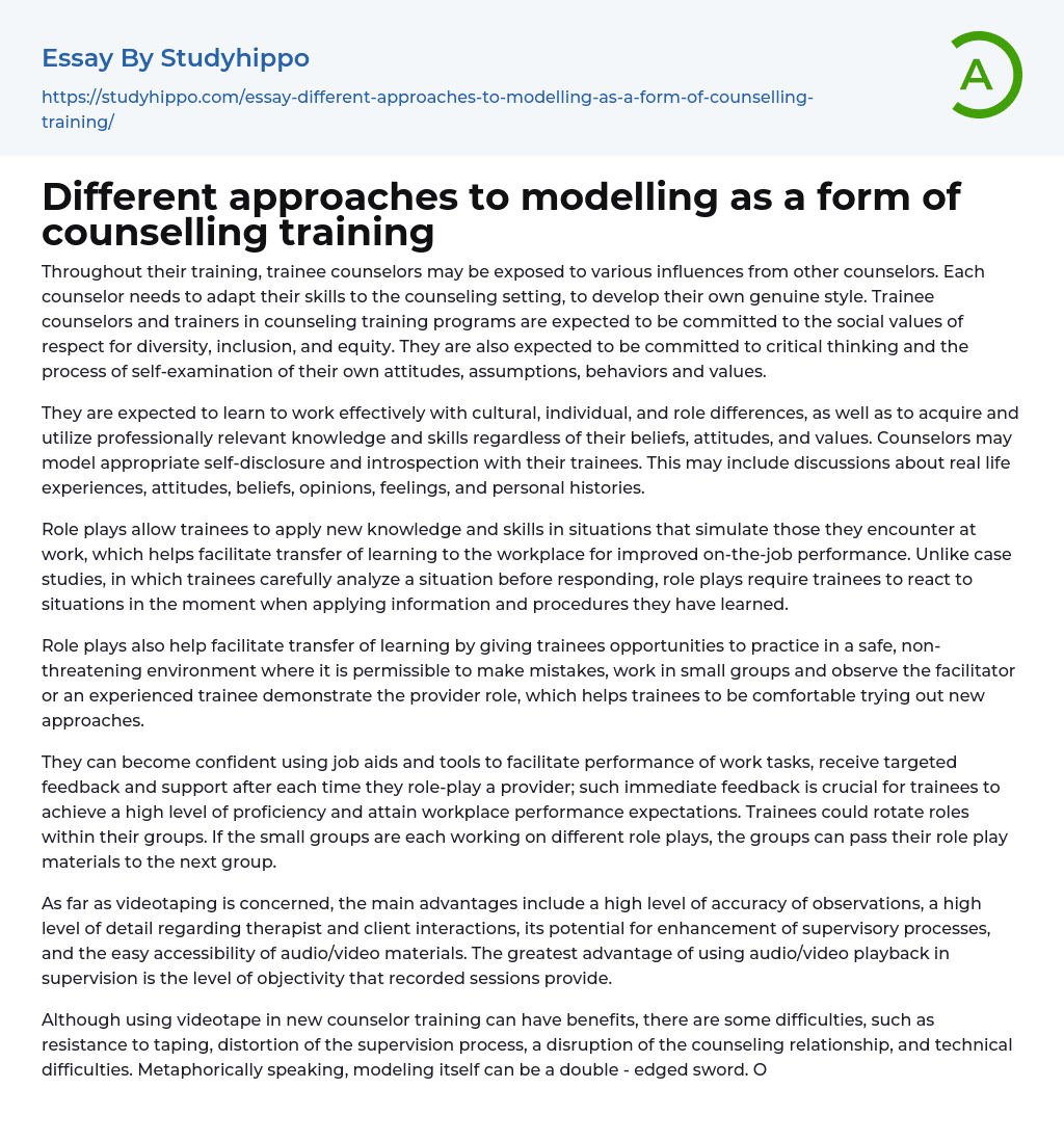 Different approaches to modelling as a form of counselling training Essay Example