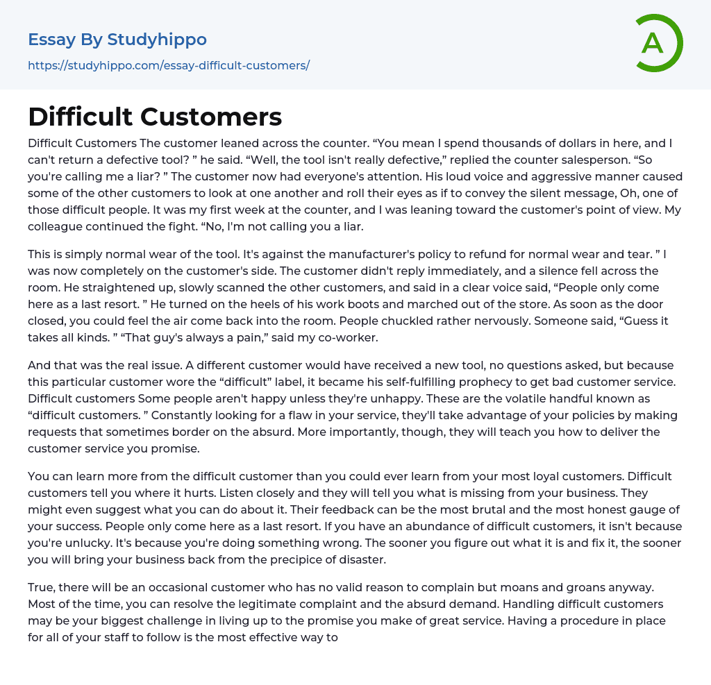Difficult Customers Essay Example