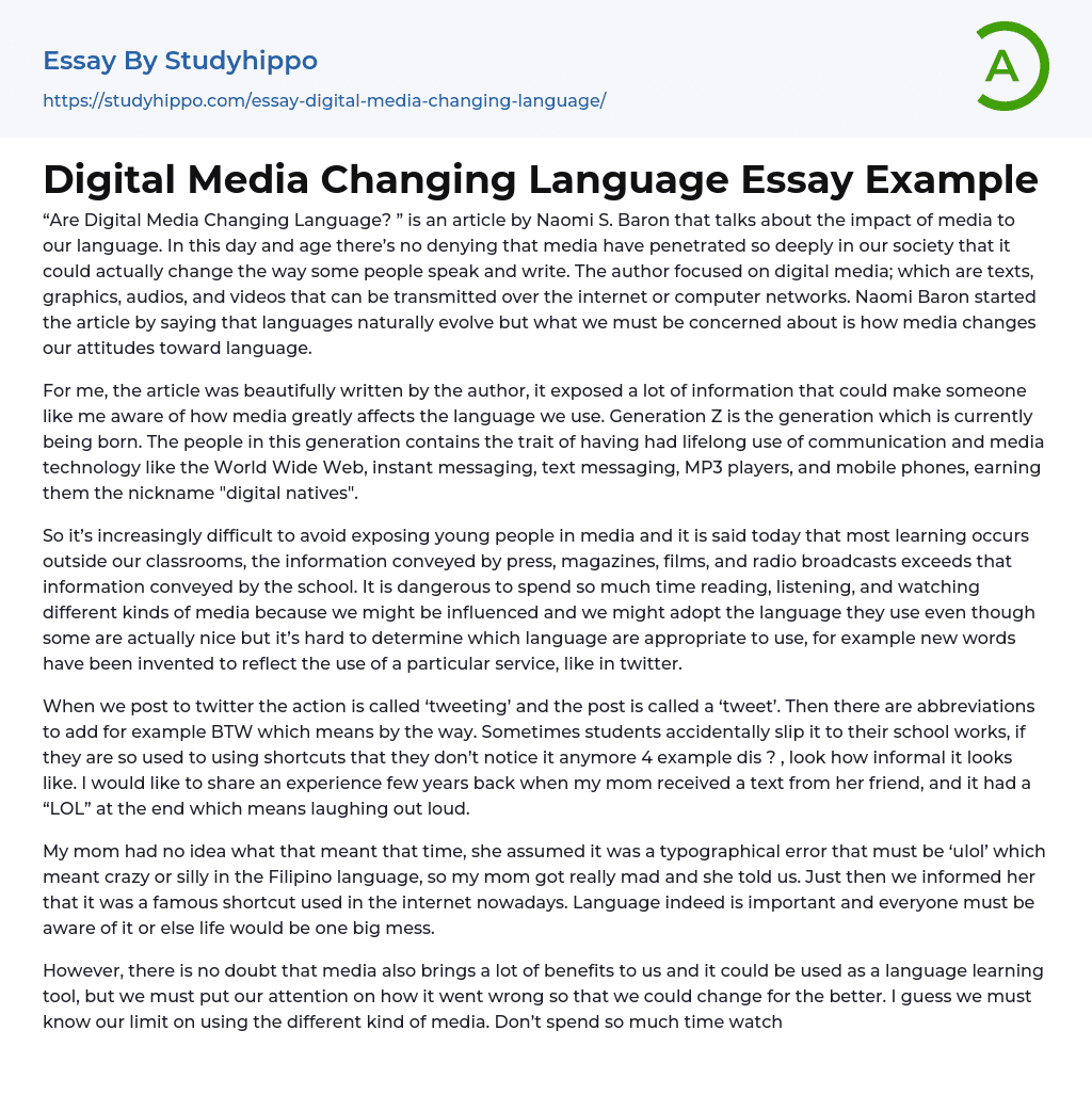 Digital Media Changing Language Essay Example