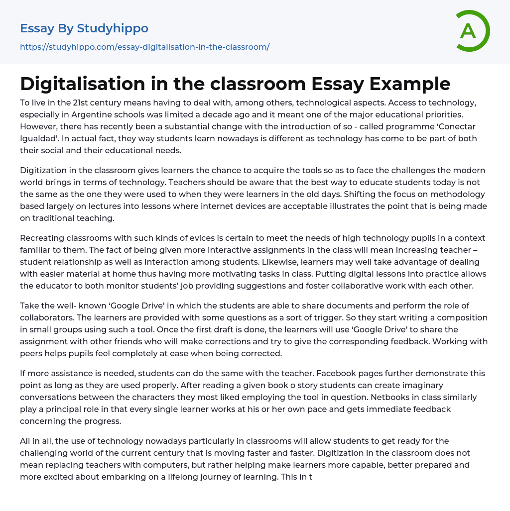Digitalisation in the classroom Essay Example