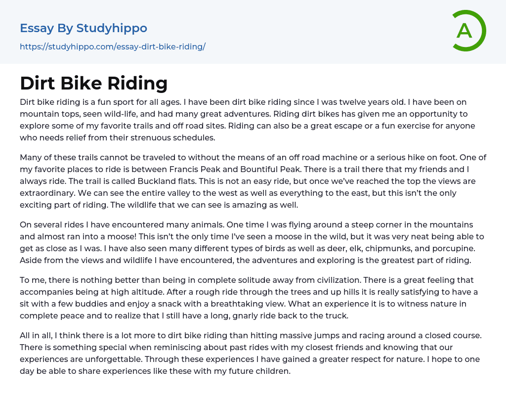 Dirt Bike Riding Essay Example | StudyHippo.com