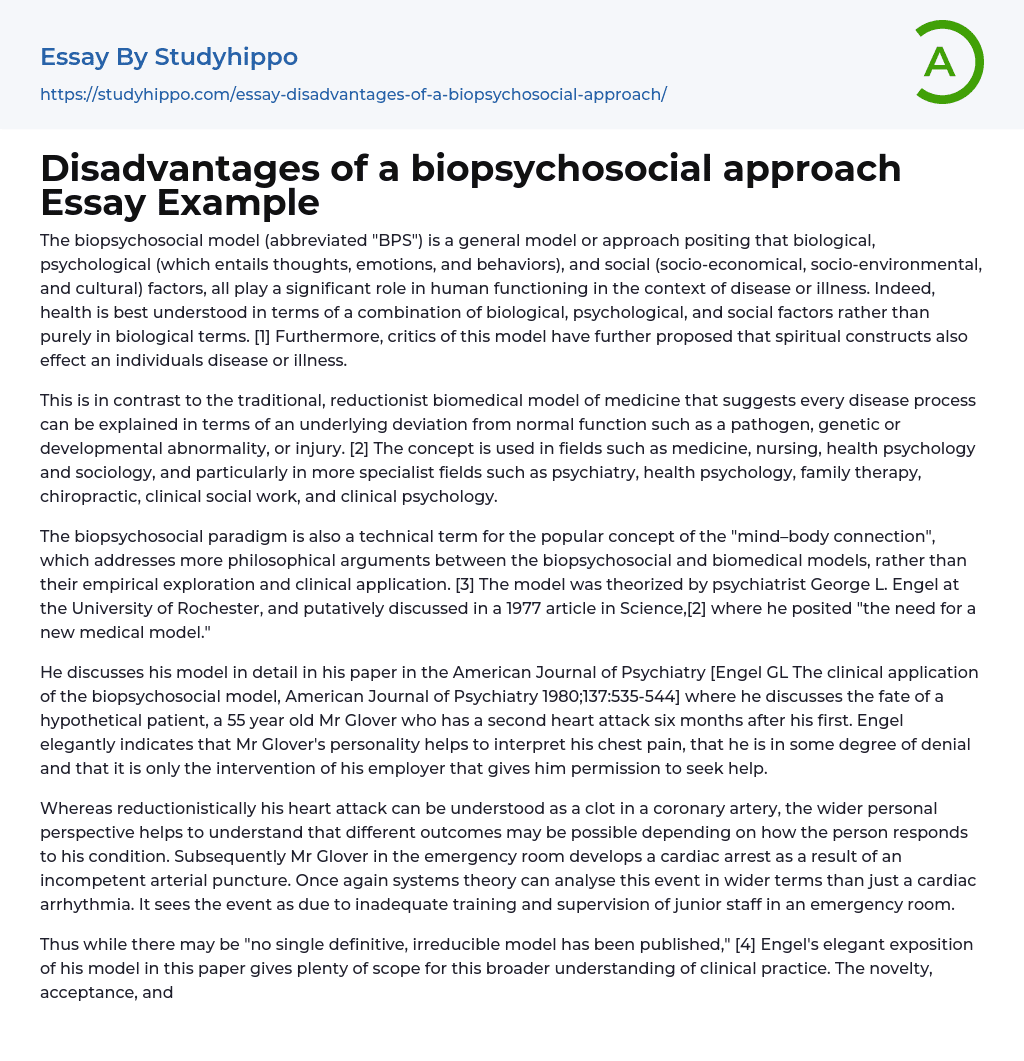 Disadvantages of a biopsychosocial approach Essay Example