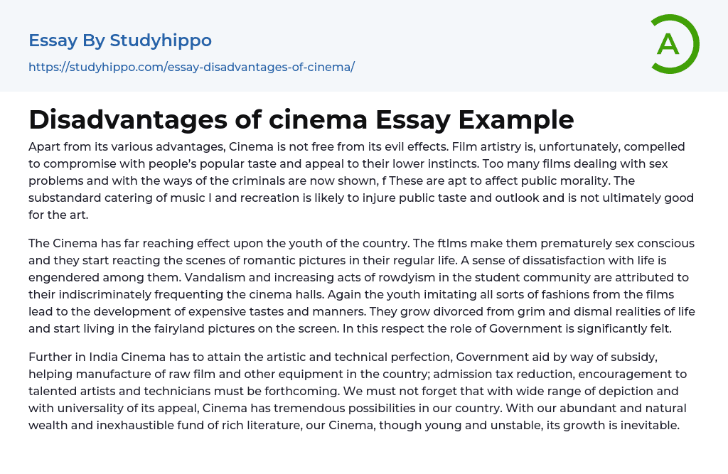 Disadvantages of cinema Essay Example