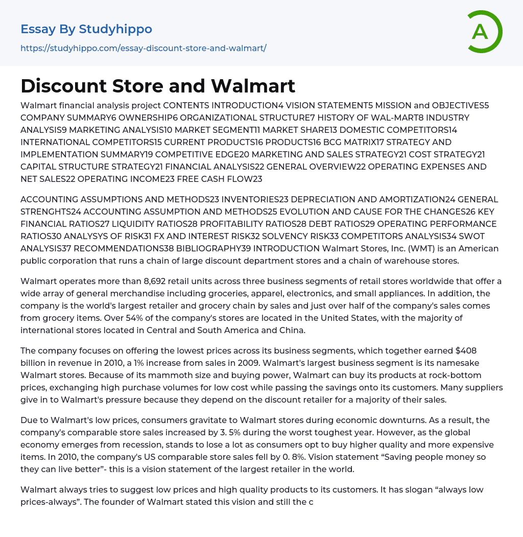 Walmart Financial Analysis Project Essay Example