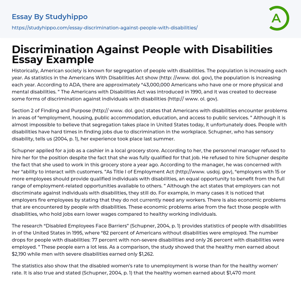 Discrimination Against People with Disabilities Essay Example