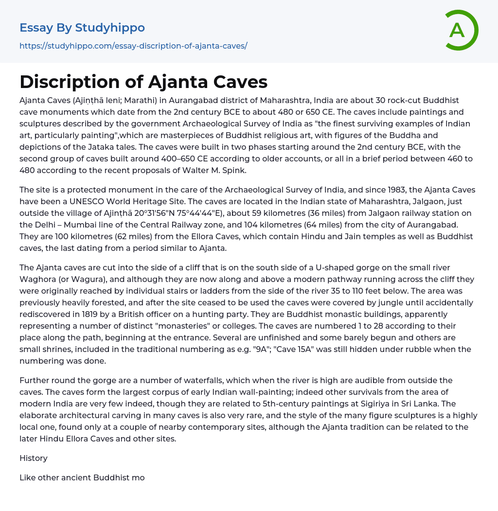 Discription of Ajanta Caves Essay Example