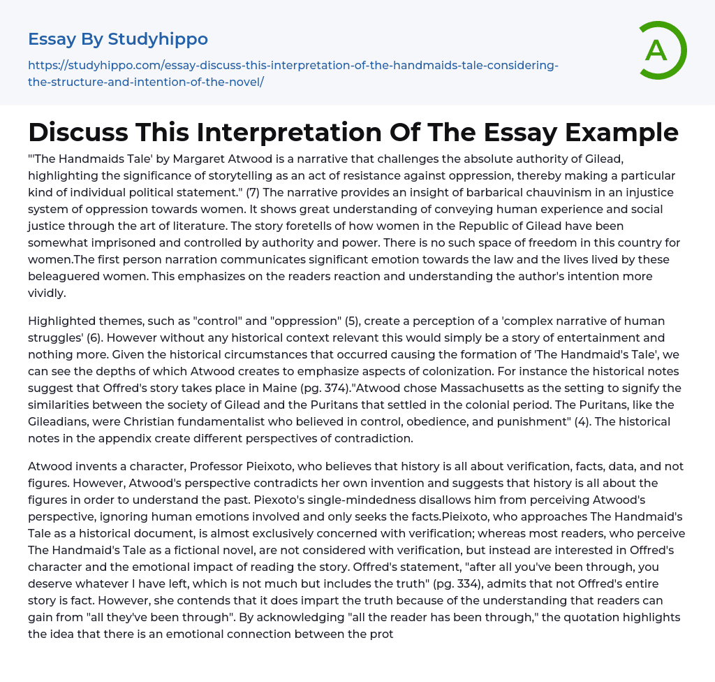 Discuss This Interpretation Of The Essay Example