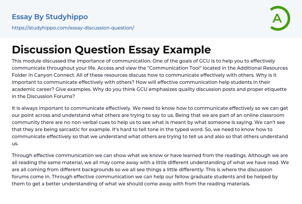 Discussion Question Essay Example
