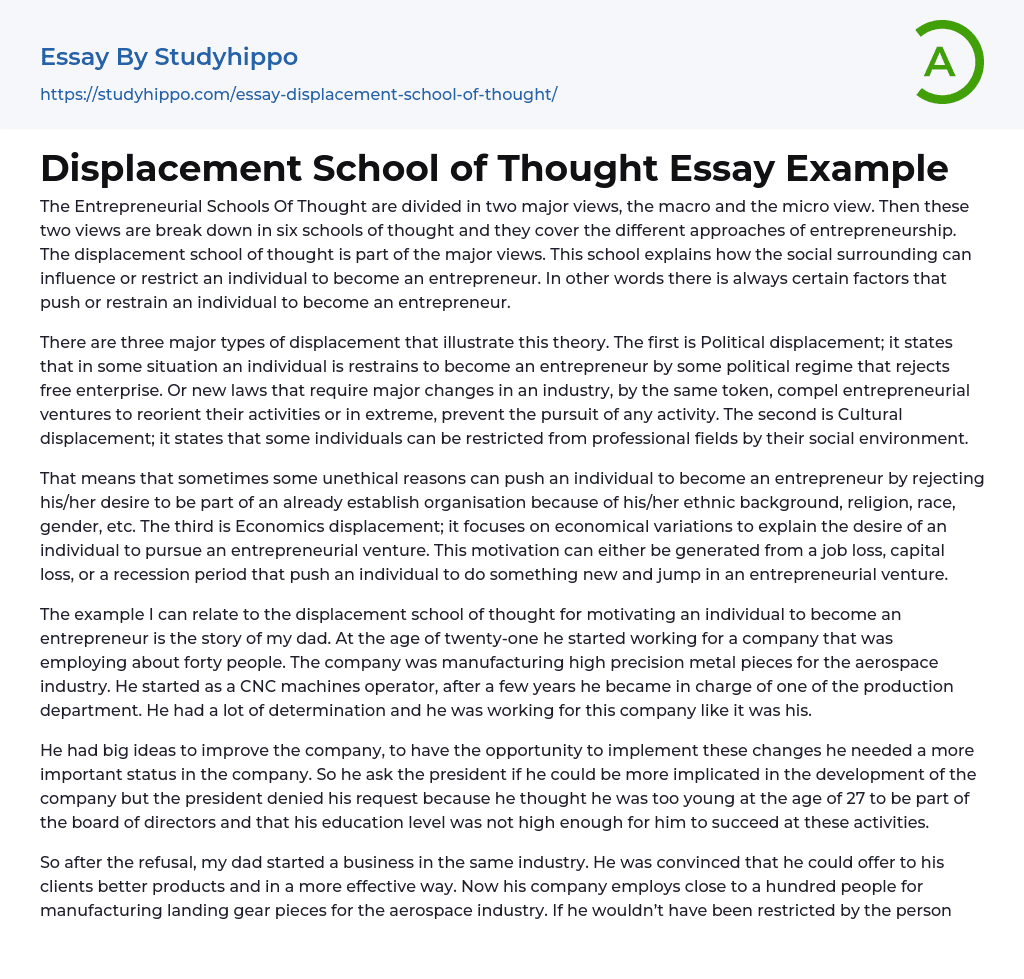 Displacement School of Thought Essay Example
