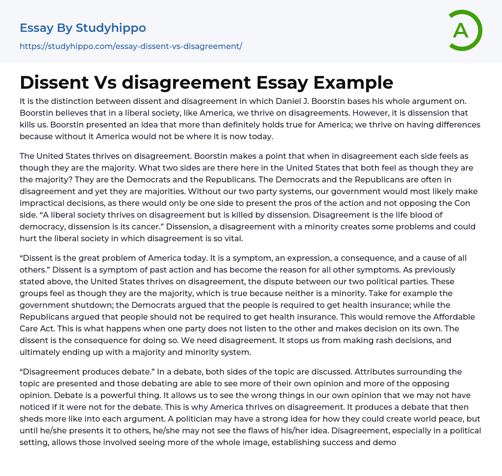 Dissent Vs disagreement Essay Example