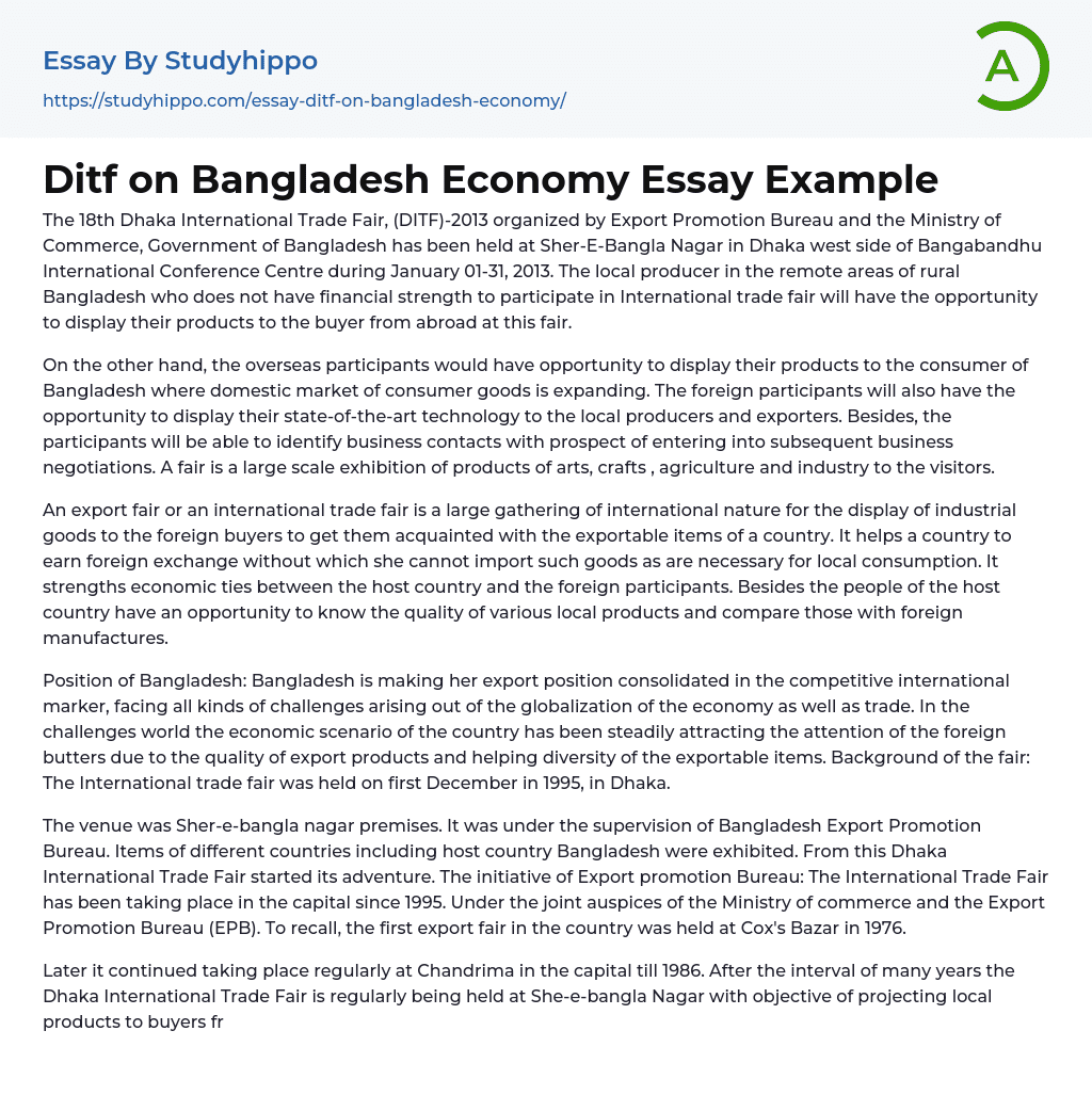 Ditf on Bangladesh Economy Essay Example