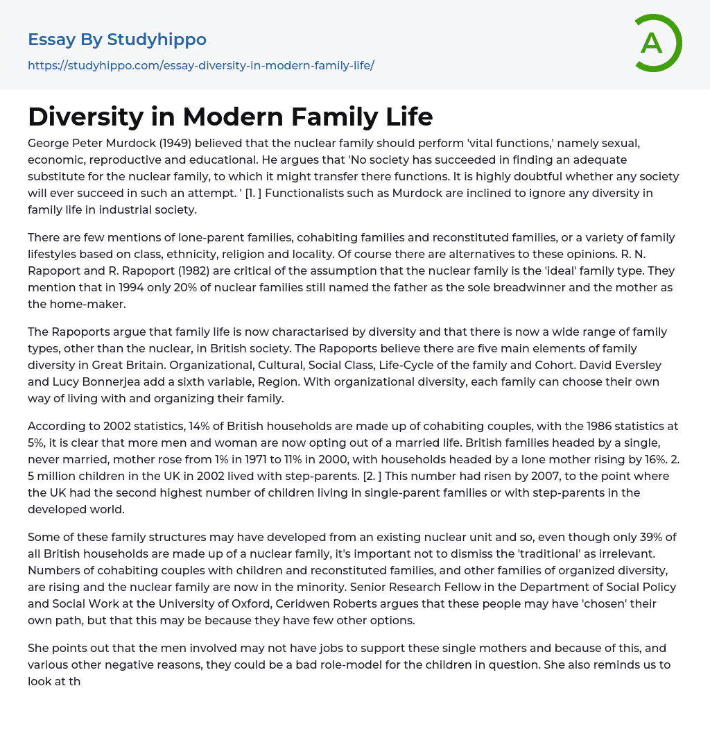 sociology family diversity essay