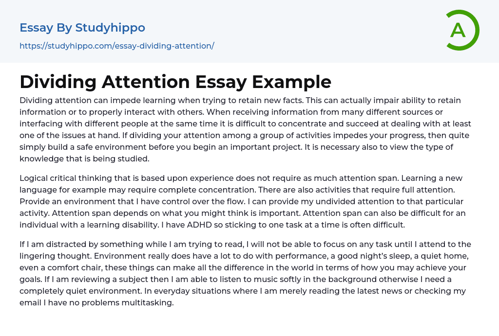 Dividing Attention Essay Example