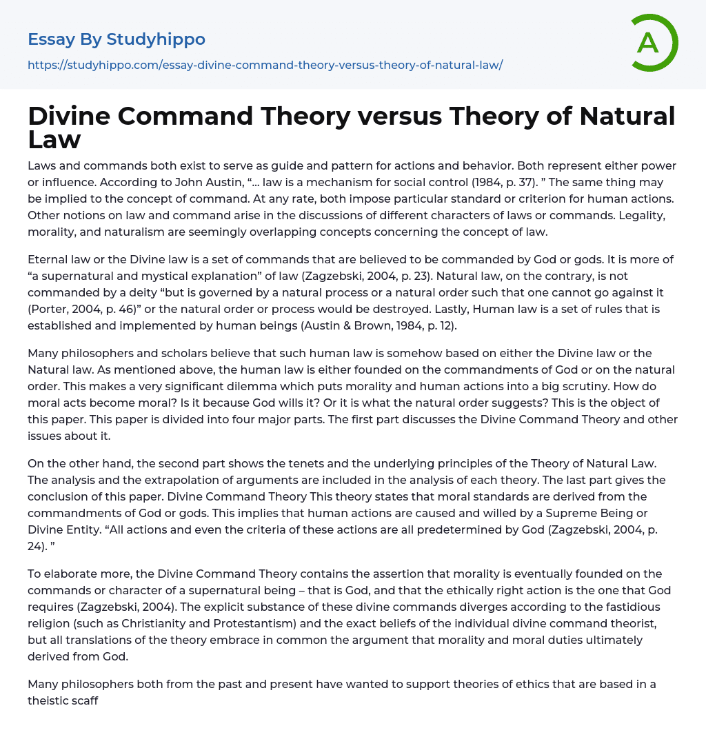 divine command theory and natural law theory essay