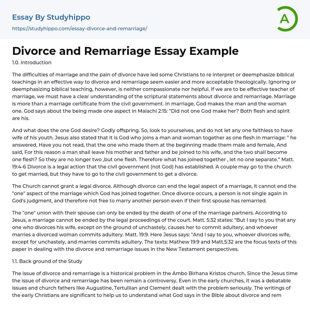 Divorce and Remarriage Essay Example