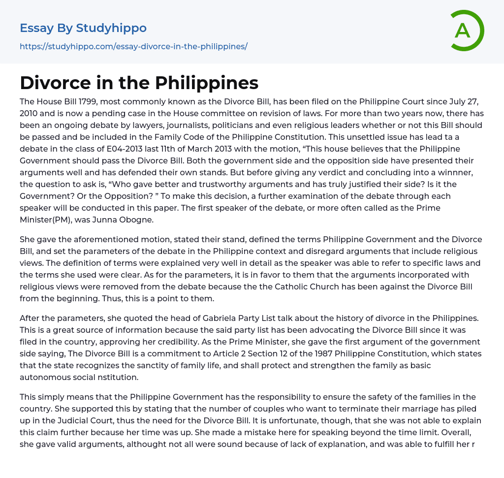 legalization of divorce in the philippines essay brainly