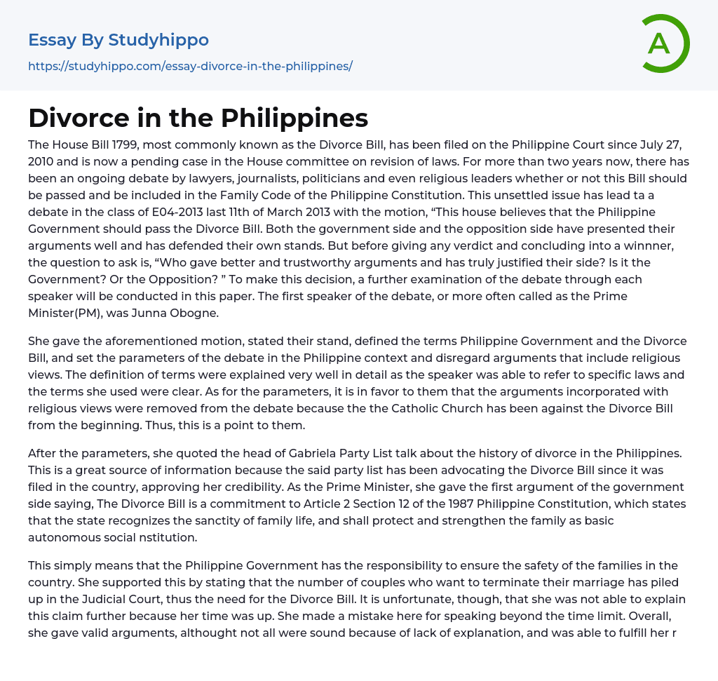 Divorce In The Philippines Essay Example StudyHippo