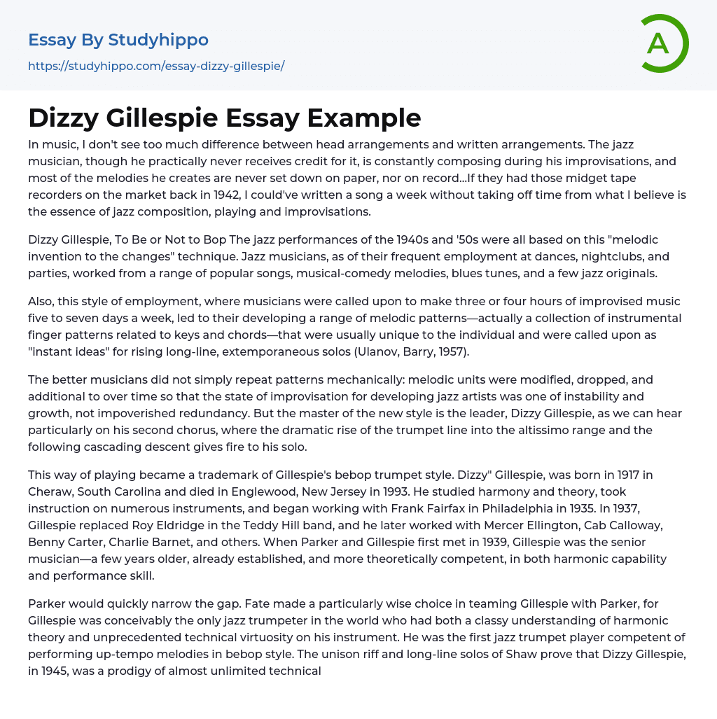 Dizzy Gillespie Essay Example