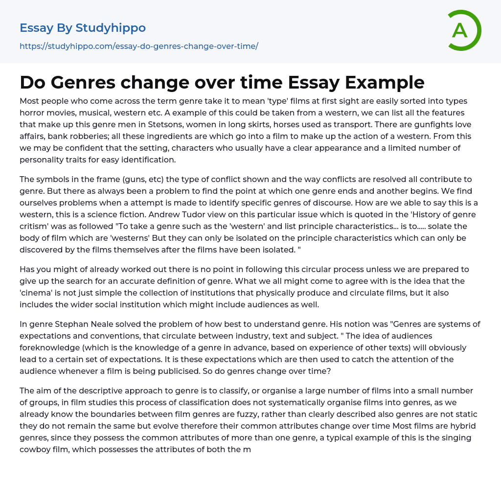 Do Genres change over time Essay Example