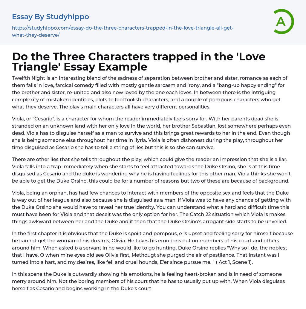 Do the Three Characters trapped in the ‘Love Triangle’ Essay Example