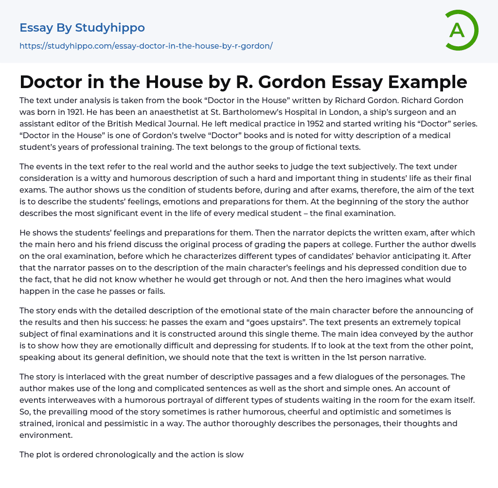 Doctor in the House by R. Gordon Essay Example