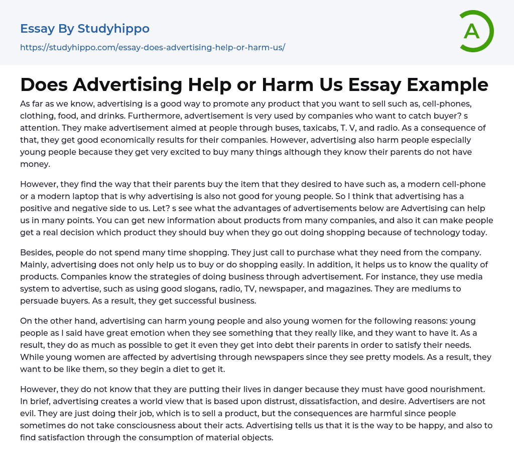 advertisement is bad essay