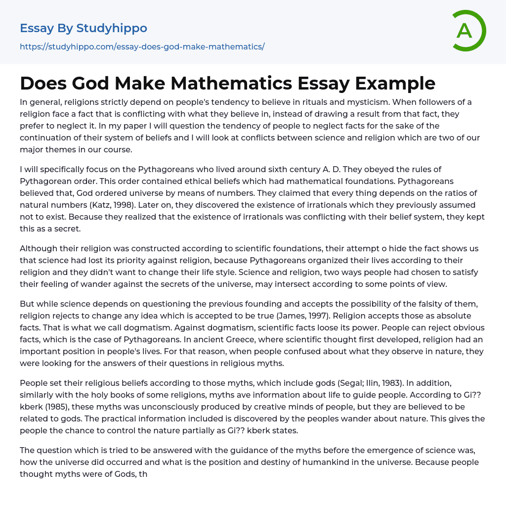 Does God Make Mathematics Essay Example