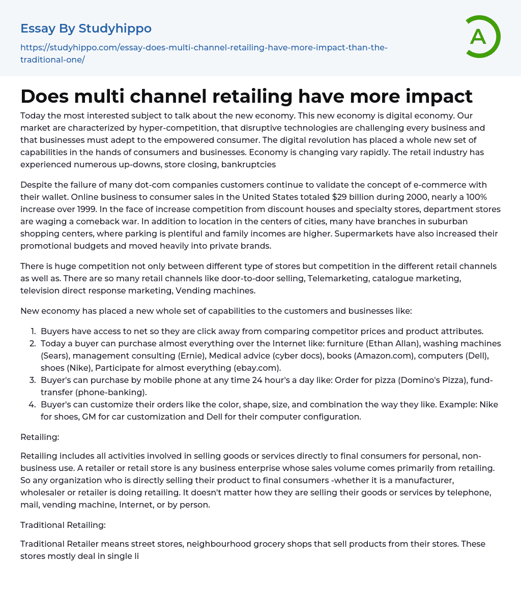 Does multi channel retailing have more impact Essay Example