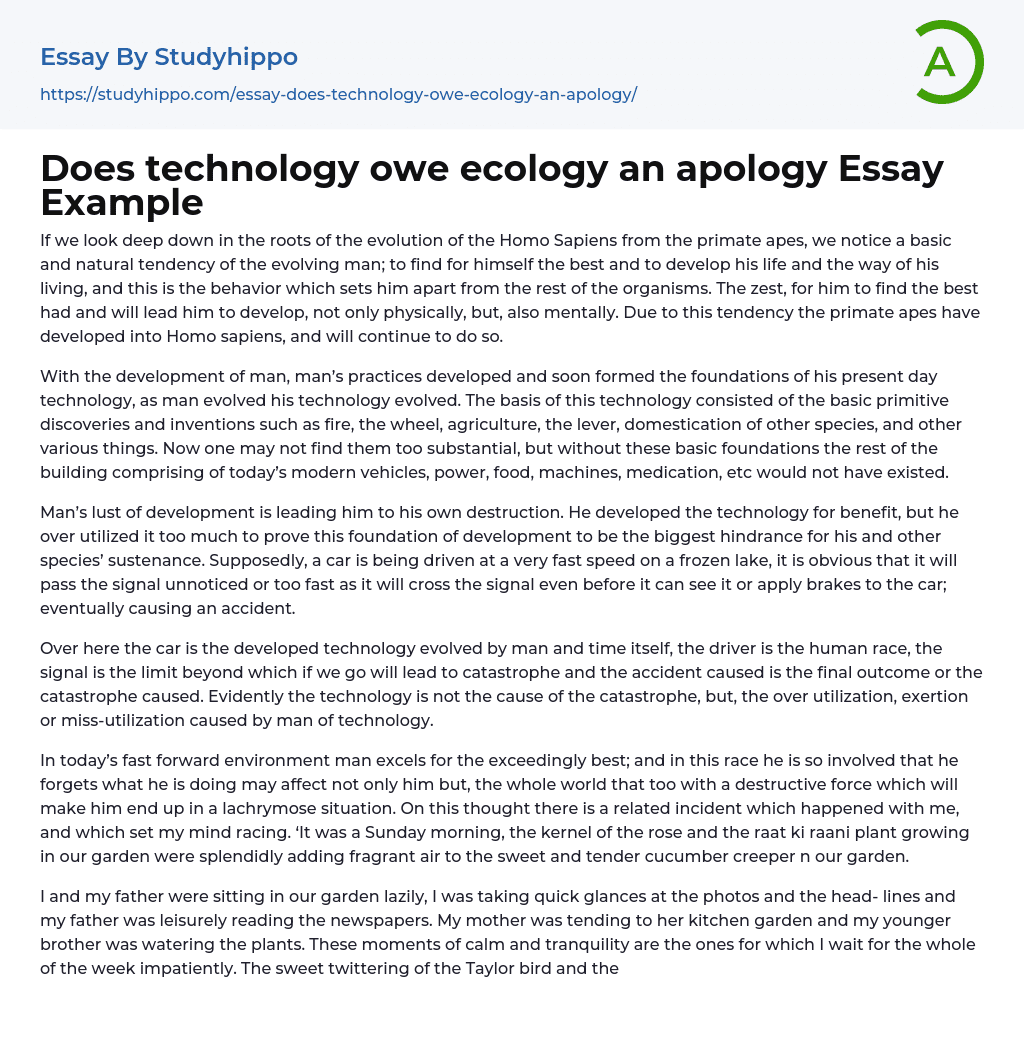 Does technology owe ecology an apology Essay Example