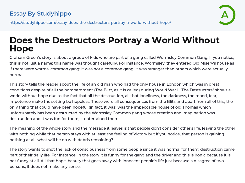 Does the Destructors Portray a World Without Hope Essay Example