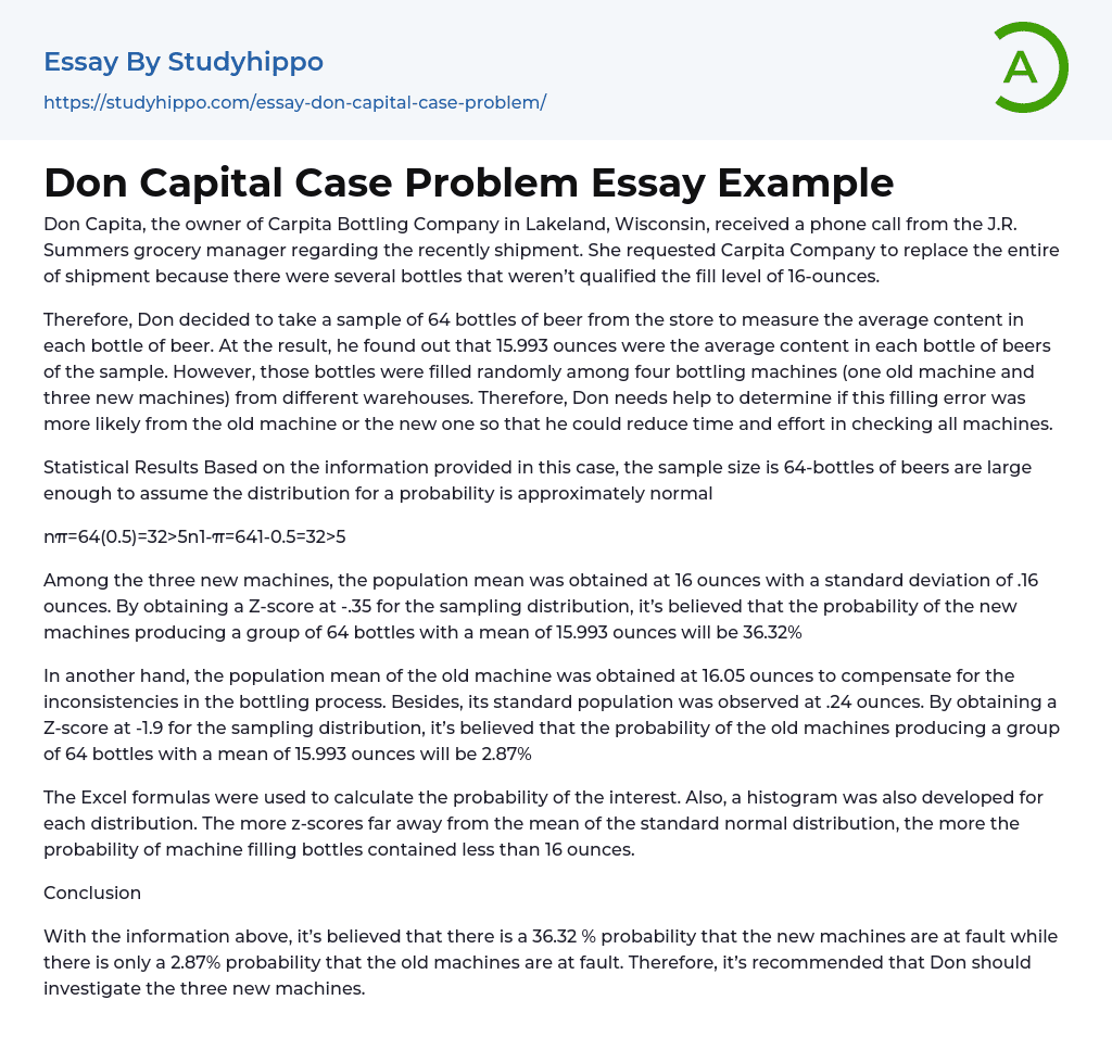Don Capital Case Problem Essay Example