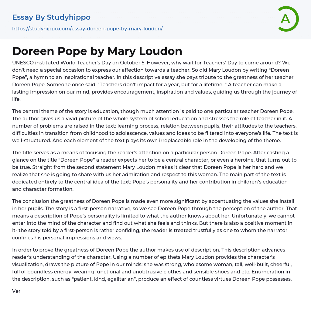 Doreen Pope by Mary Loudon Essay Example