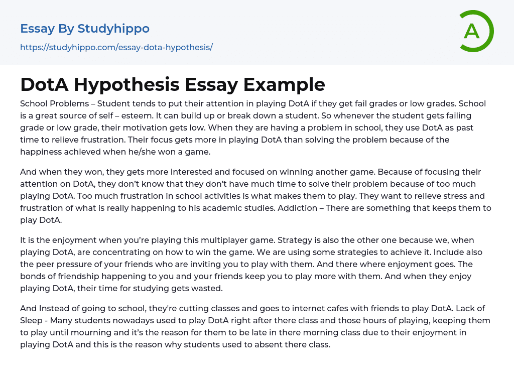 DotA Hypothesis Essay Example