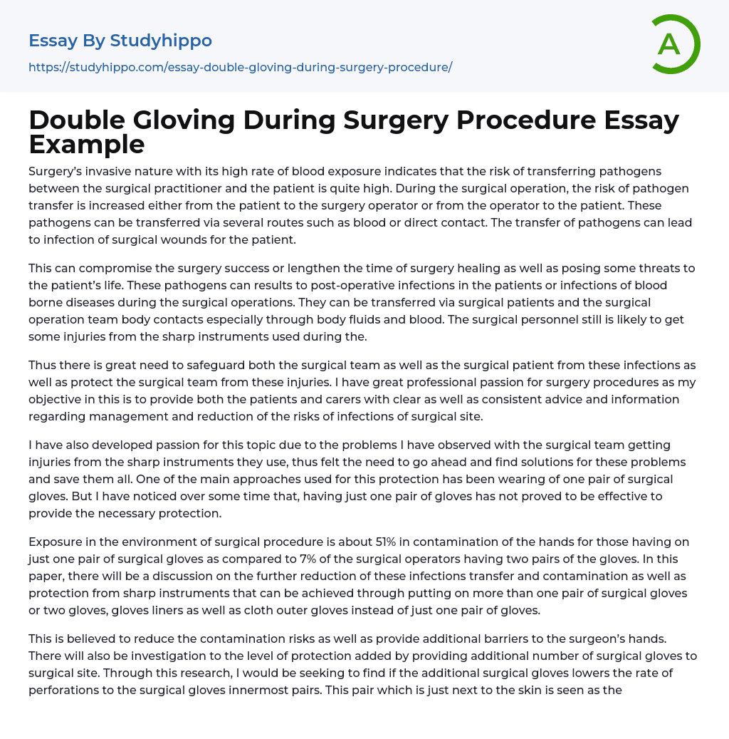 Double Gloving During Surgery Procedure Essay Example